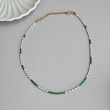 Green & White Beads Choker