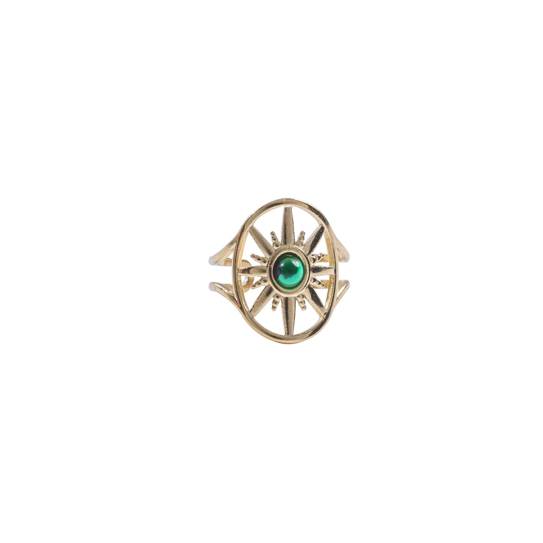 Stainless Ring Star Green Stone