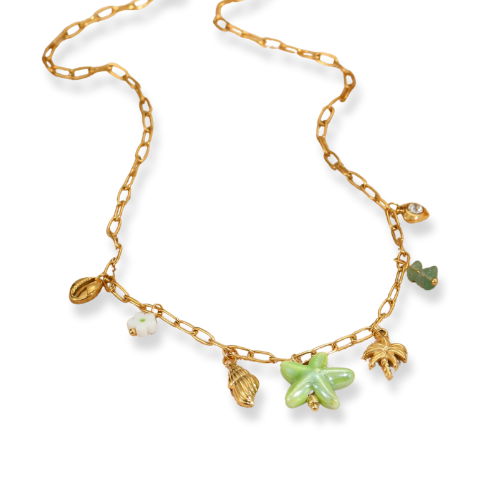 Green Starfish Charms Necklace