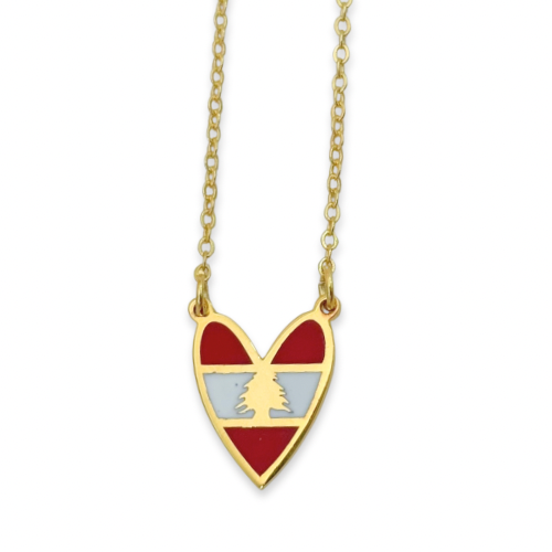 Heart Lebanese Flag Necklace