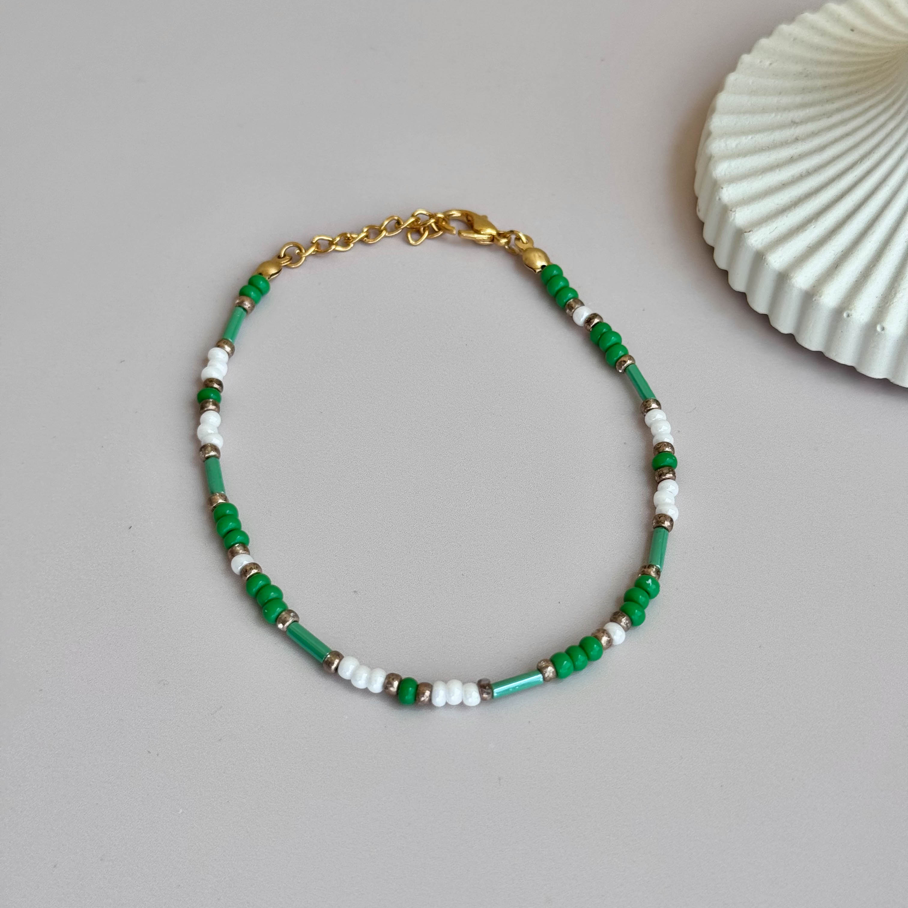 Green & White Anklet