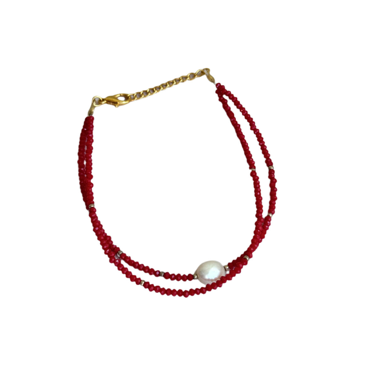 Dbl Red Pearl Anklet