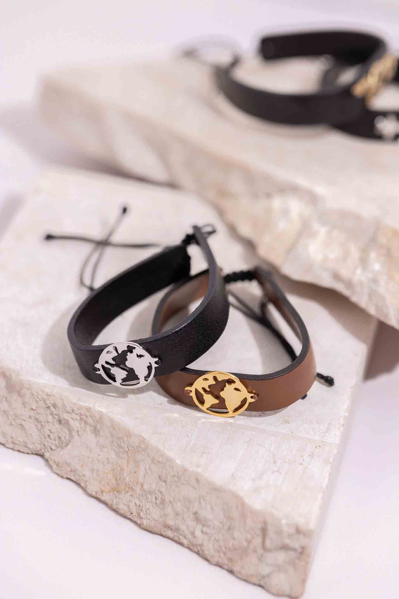 World Map Leather Bracelet