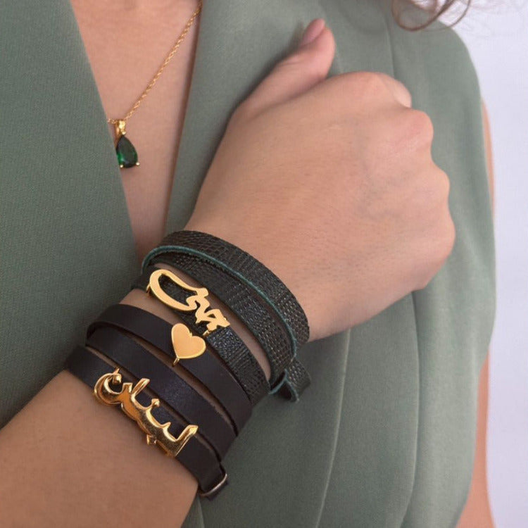Strap Leather Bracelet with Charms