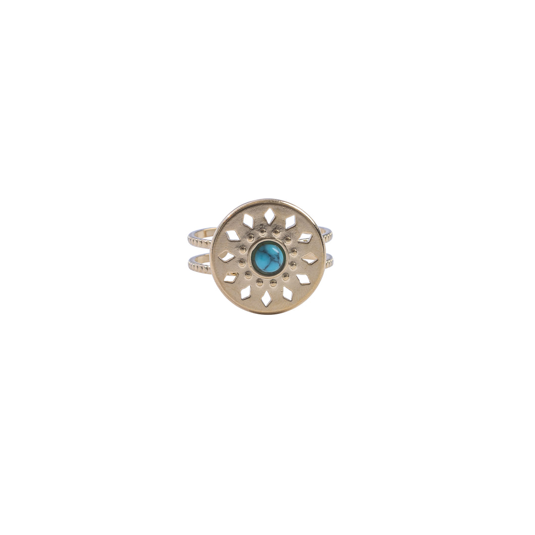 Stainless Ring Cirlce Blue Stone