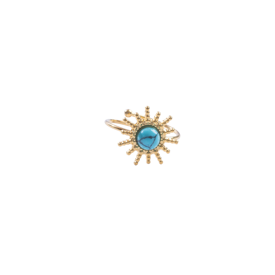 Stainless Ring Sun Blue Stone