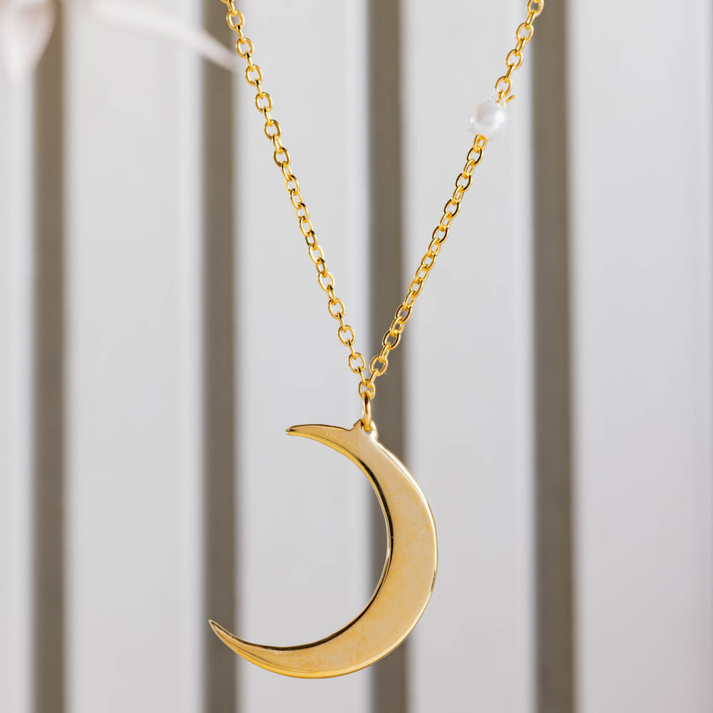 Moon Necklace and Pearls