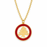 Arz Red Enamel Necklace — pendant on white with partial chain