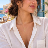 Lebanon Map Necklace — close-up while worn