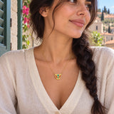 Classic Shaffe Coffee Cup Necklace — close-up while worn