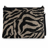 Zebra Beaded Clutch photographed on a white background