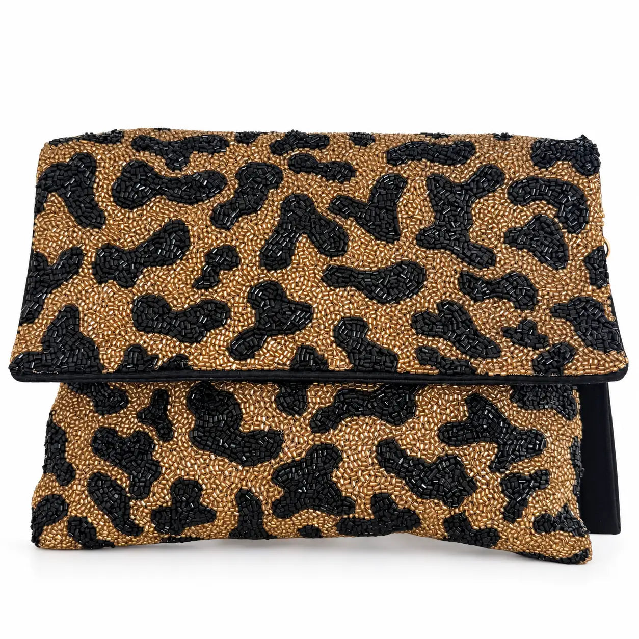 Tiger Beaded Clutch photographed on a white background