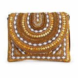 Ruby Beaded Clutch photographed on a white background