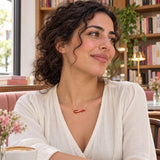 Hob Arabic Love Enamel Necklace — worn in a natural lifestyle setting