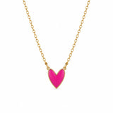 Pink Heart Enamel Necklace — centred product with partial chain on white