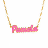 Script Name Enamel Necklace — centred product with partial chain on white
