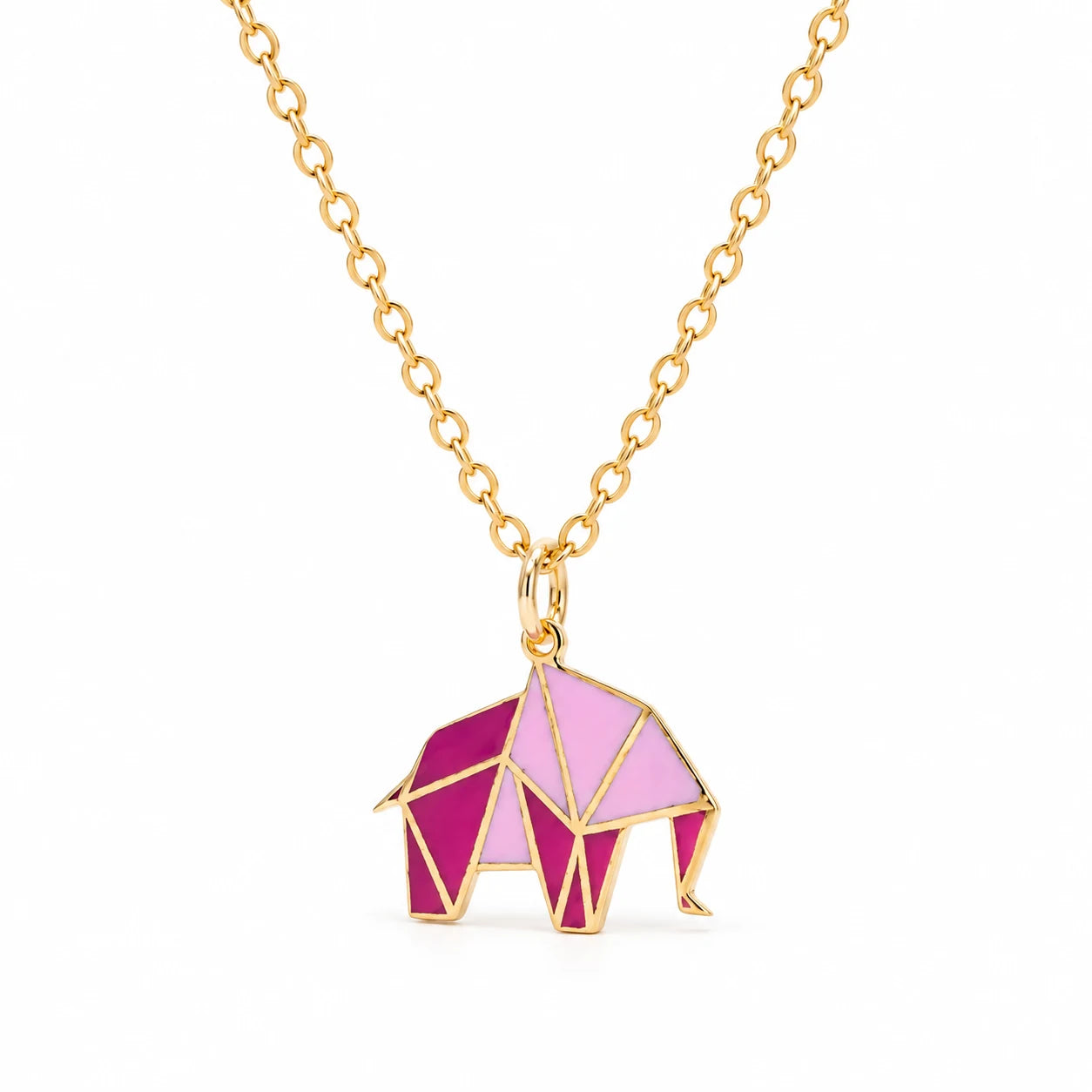 Elephant Enamel Necklace — centred product with partial chain on white