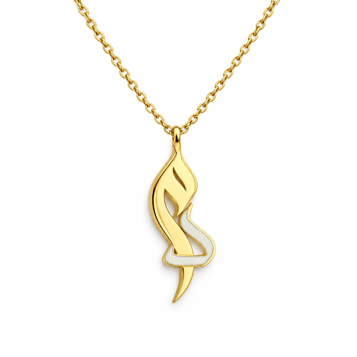 Arabic Initial Enamel Necklace — centred product with partial chain on white