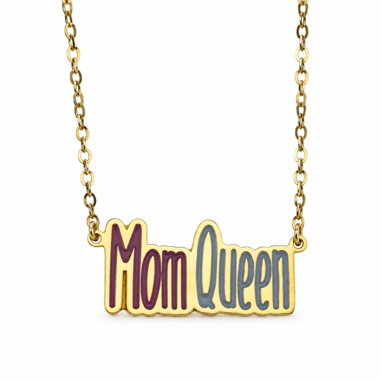 Mom Queen Enamel Necklace — centred product with partial chain on white