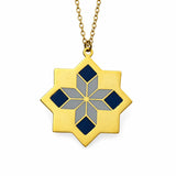 Oriental Flower Enamel Necklace – Navy & Grey — centred product with partial chain on white