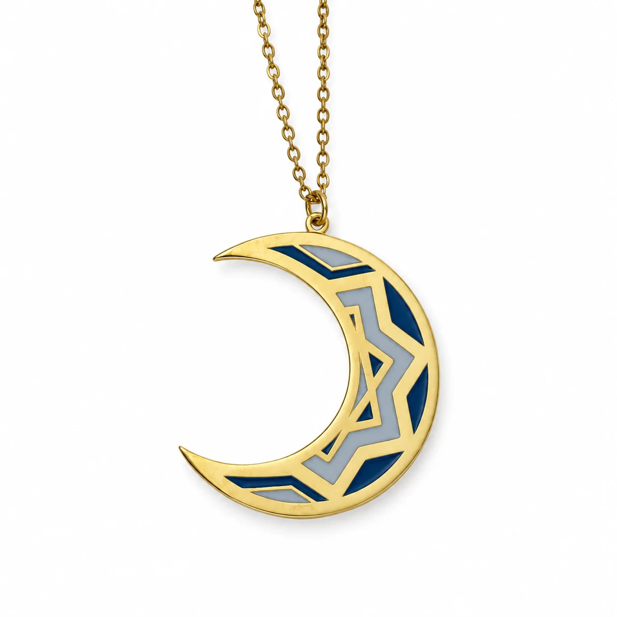 Oriental Moon Enamel Necklace — centred product with partial chain on white