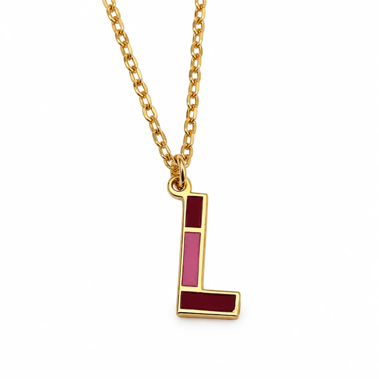 Enamel Initial Necklace — centred product with partial chain on white