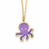 Purple Octopus Enamel Necklace — centred product with partial chain on white