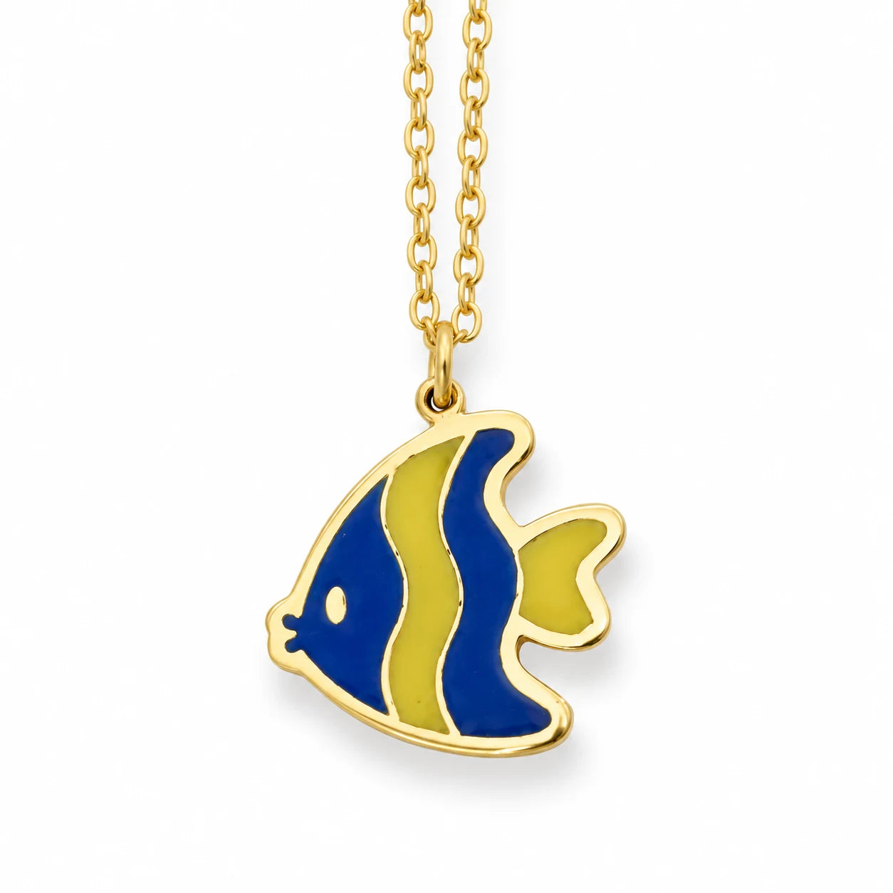 Fancy Fish Enamel Necklace — centred product with partial chain on white