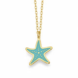 Aqua Star Enamel Necklace — centred product with partial chain on white