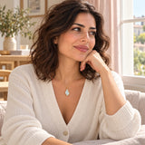 Shiny Shell Enamel Necklace — worn in a natural lifestyle setting