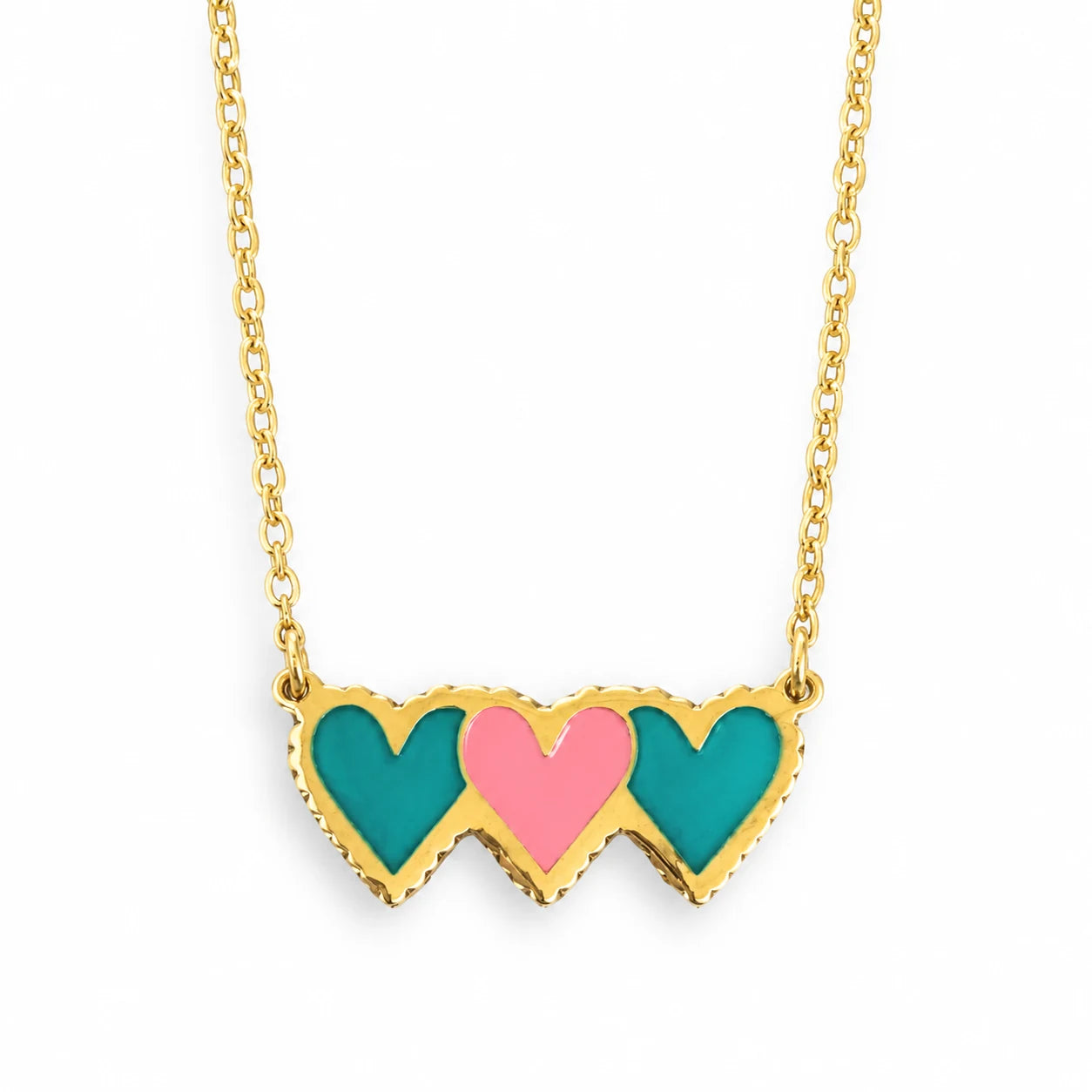 Hearts Enamel Necklace — centred product with partial chain on white